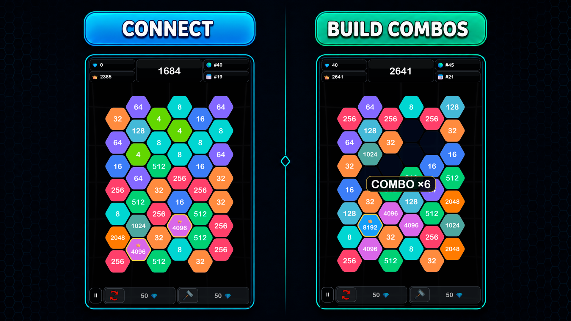 Merge 2048: Honeycomb — screenshot 1