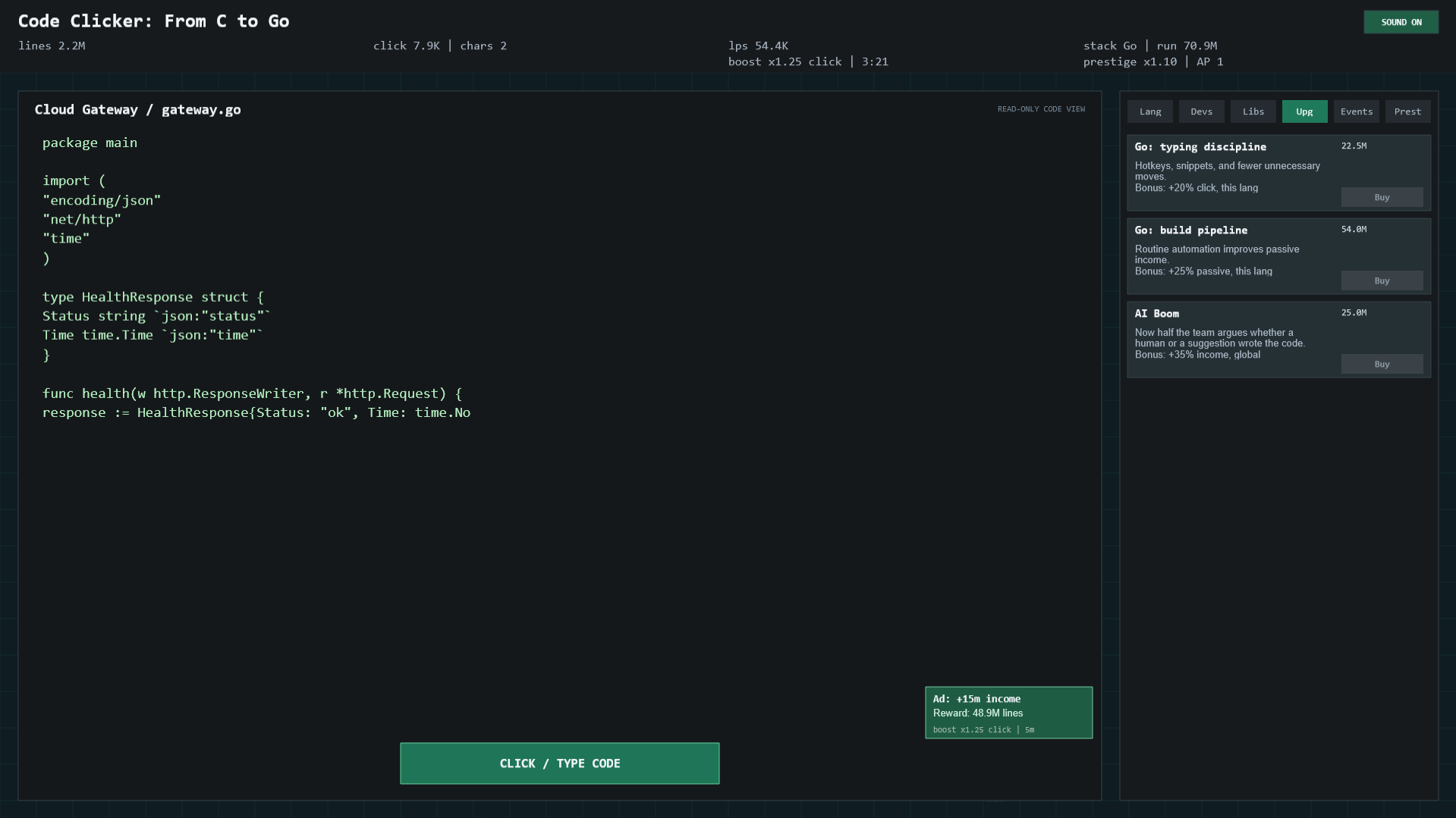 Code Clicker: From C to Go — screenshot 2