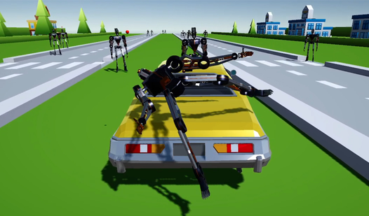 Crush ragdoll robots by car