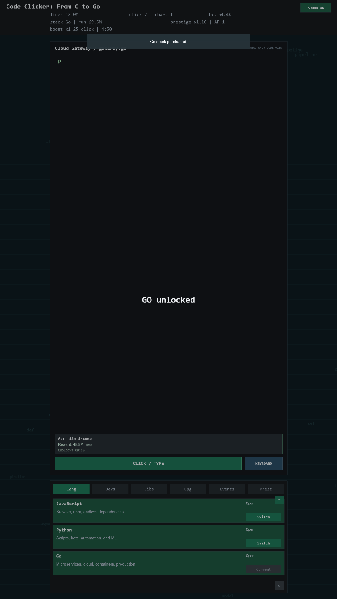 Code Clicker: From C to Go screenshot 4