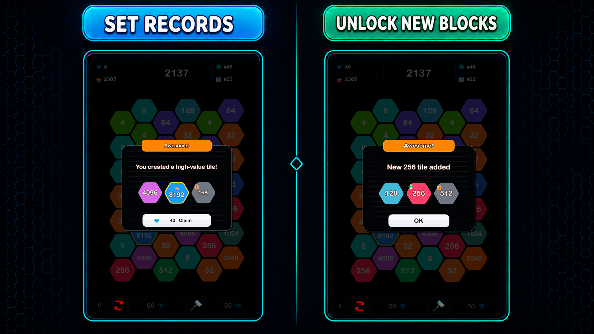 Merge 2048: Honeycomb — screenshot 2