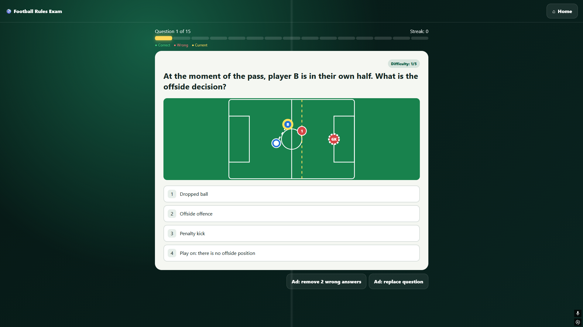 Football Rules Exam — screenshot 2