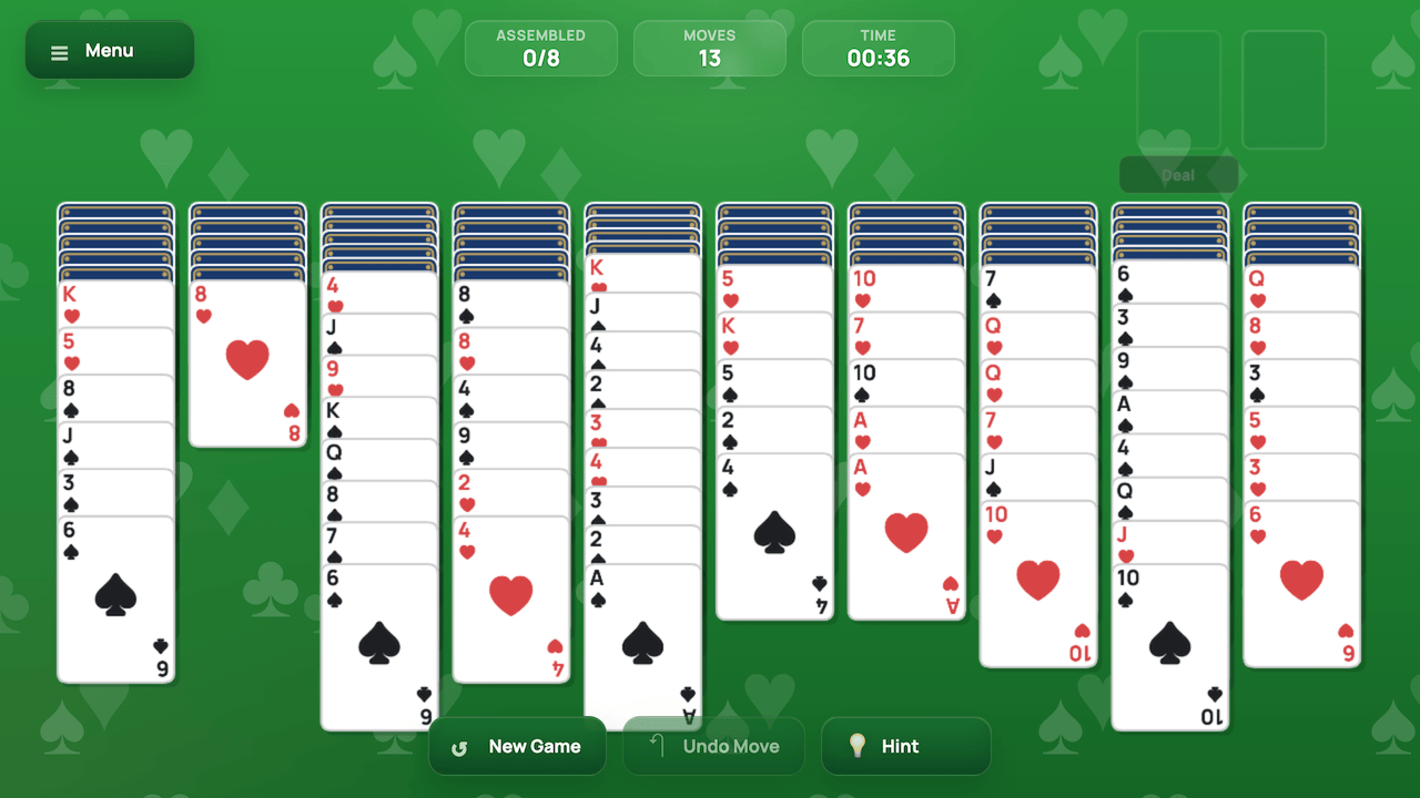 Spider Solitaire: 1, 2, 3, 4 suits — screenshot 1