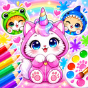 Kittens - simple coloring book with stickers