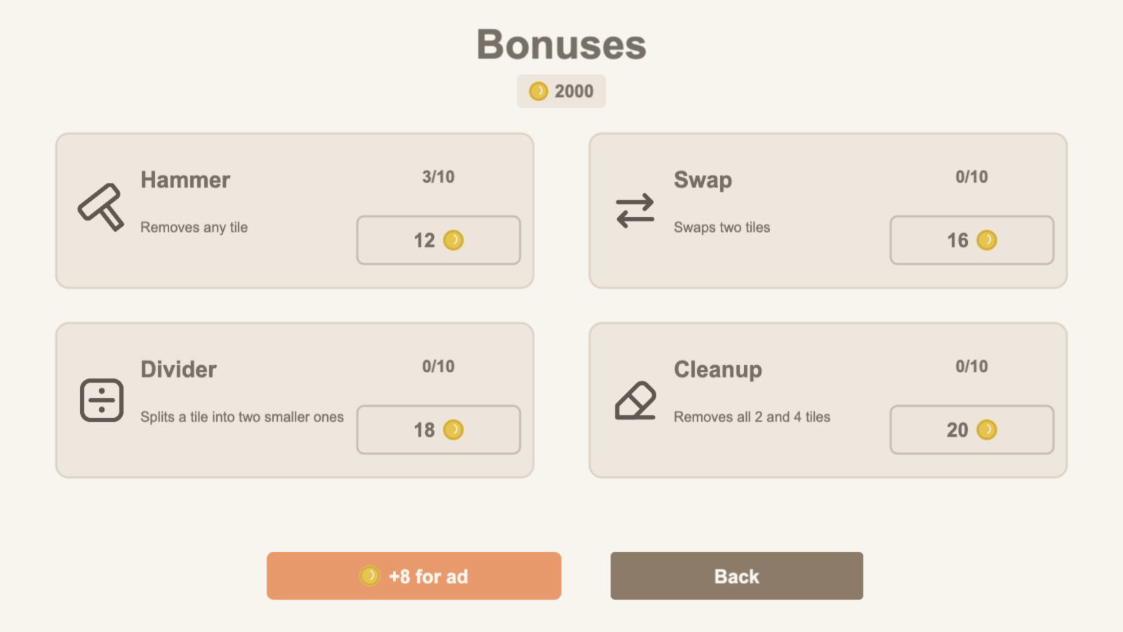 2048 bonuses — screenshot 2