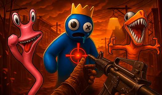 Shooter with Rainbow Friends 2. Defeat them!  loading=