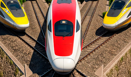 Trains in traffic jam
