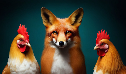 Fox, chickens and dogs.