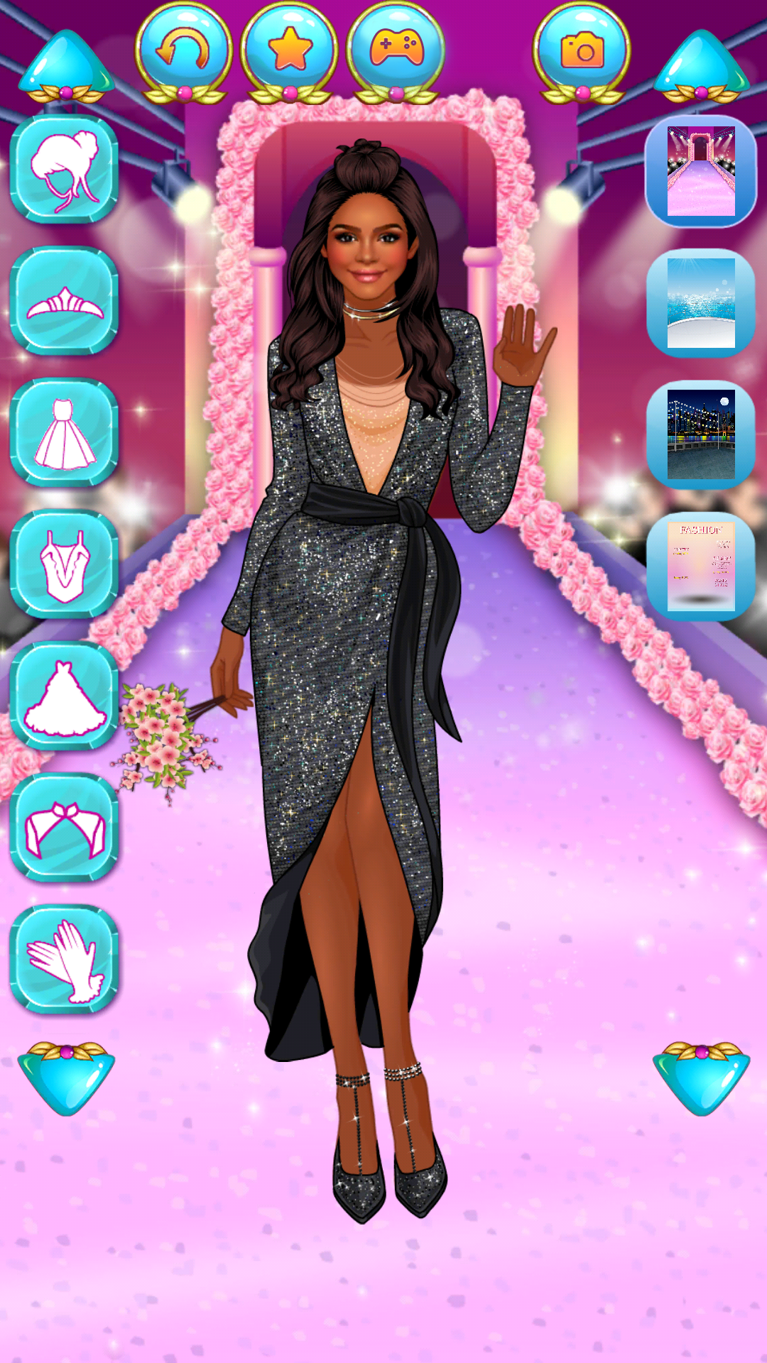 green emerald velvet dress Fashion Show : Stylist Girls Makeup and Dressup Games main image 1
