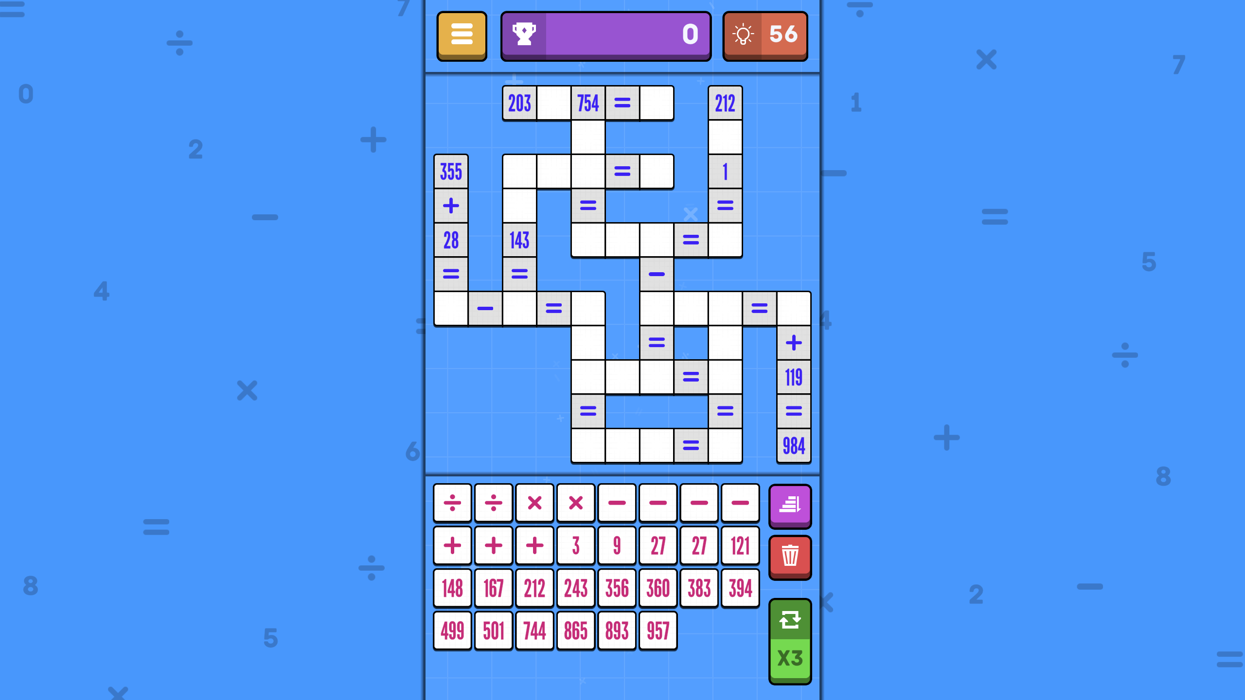 Mathematical crossword screenshot
