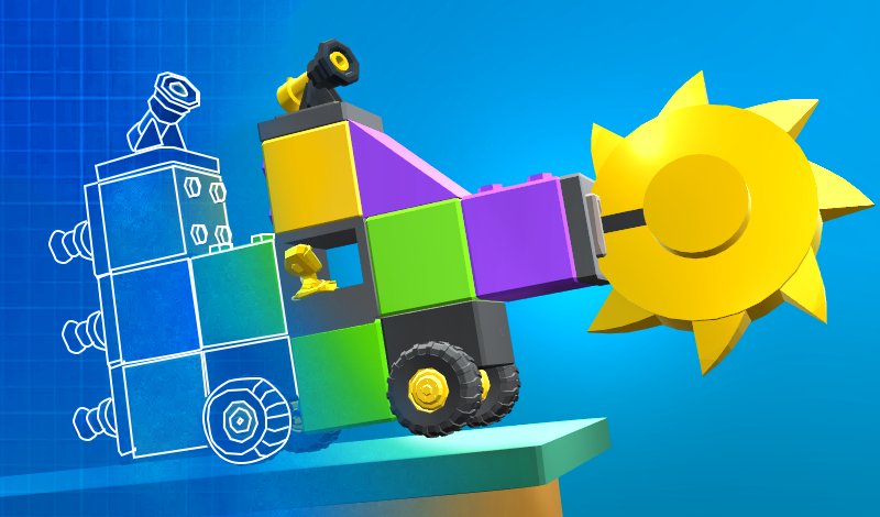 Crafting fighting car out of blocks game cover