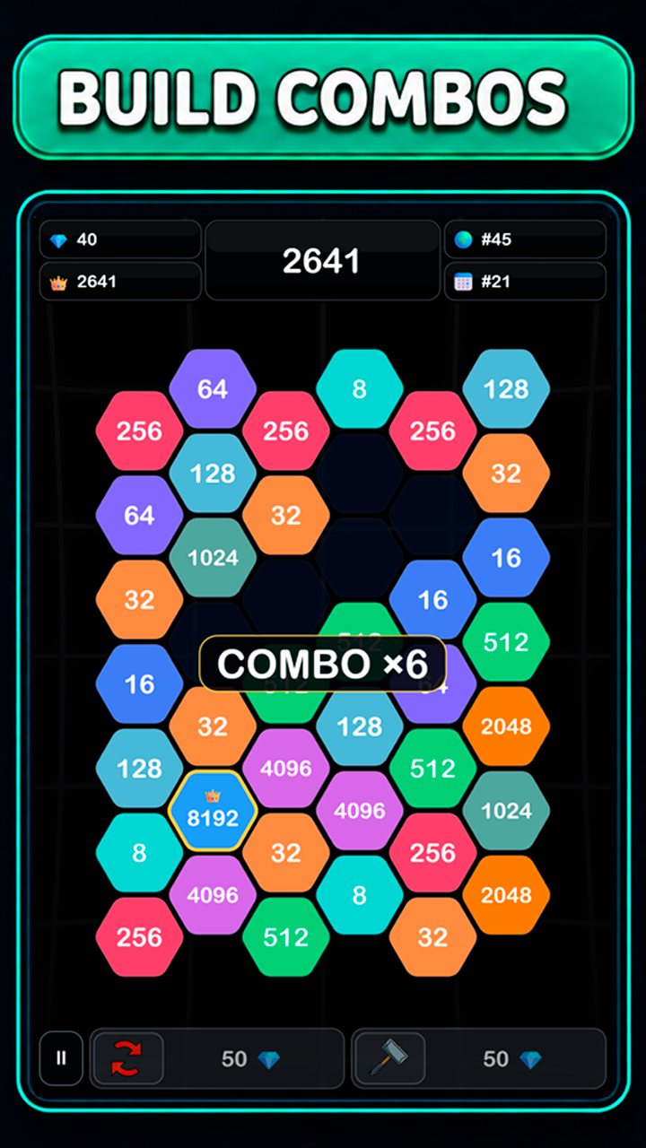 Merge 2048: Honeycomb screenshot 6