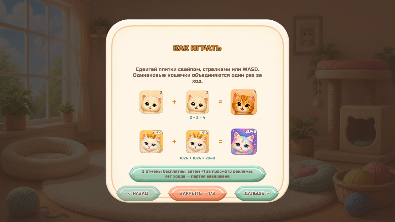 Котики 2048: Уютный дом — screenshot 2
