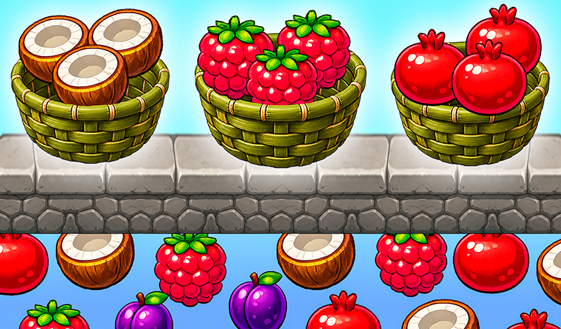 Collect 3 fruits in basket game cover