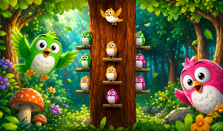 Birds Color Sort. Colorful Puzzle.