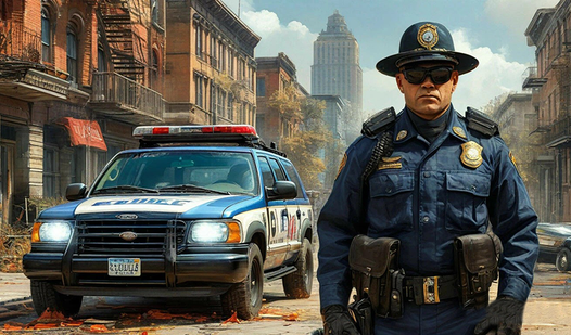 Police in an open 3D city