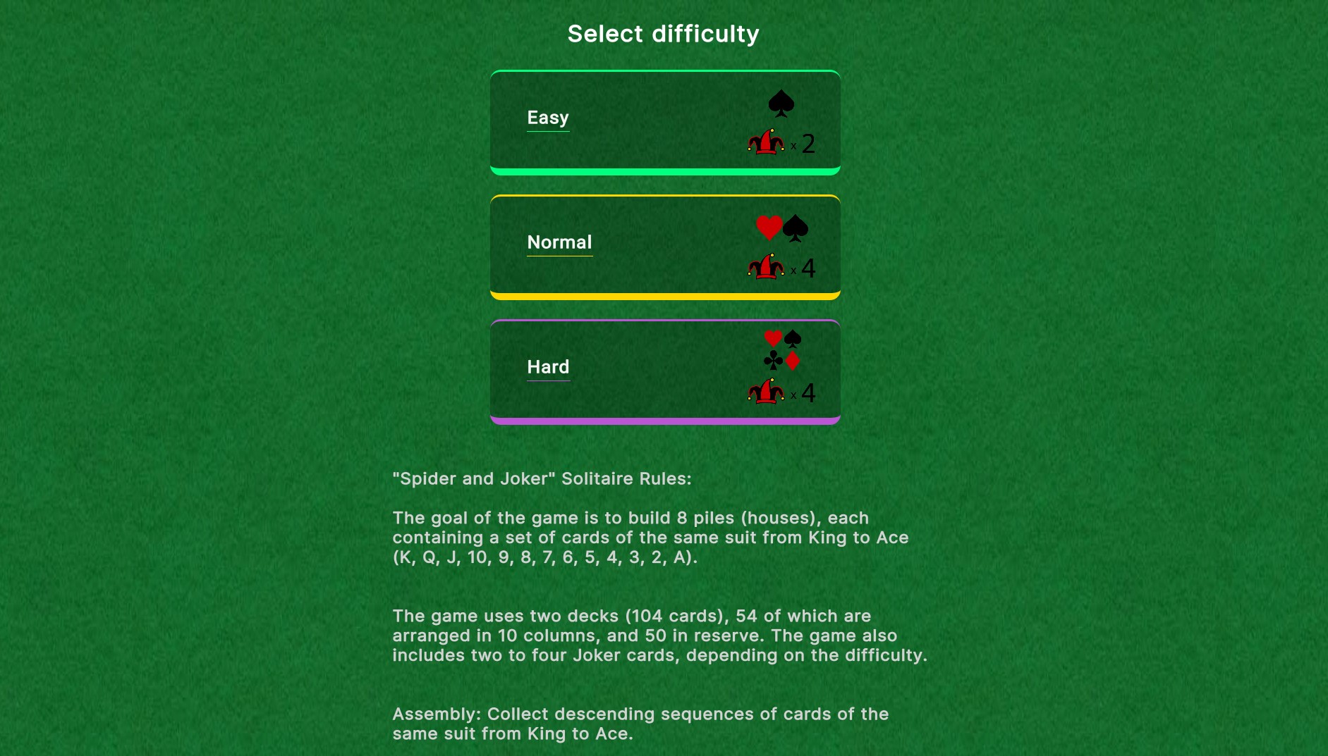 Spider and Joker Solitaire (1, 2, 4 suits) — screenshot 1