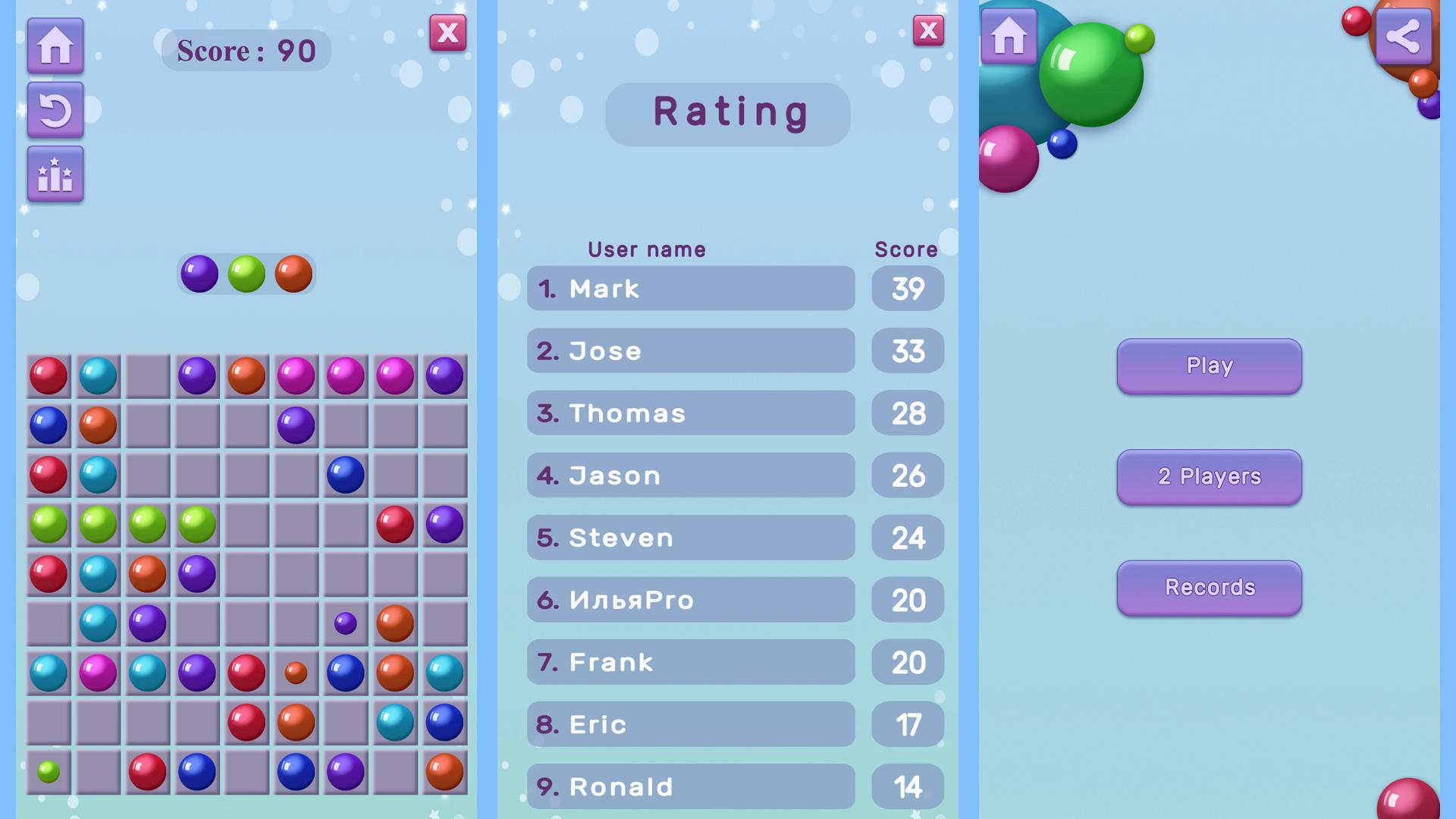 Connect colored balls in line screenshot