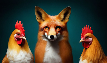 Renard, poulets et chiens.