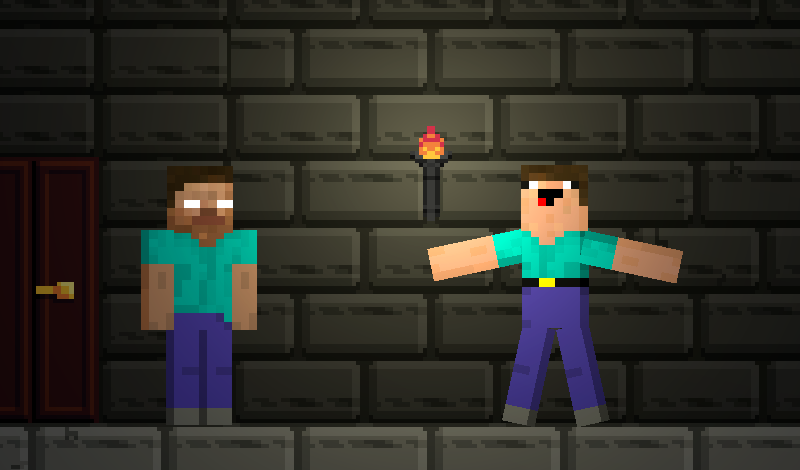 Noob hides from Herobrine game cover