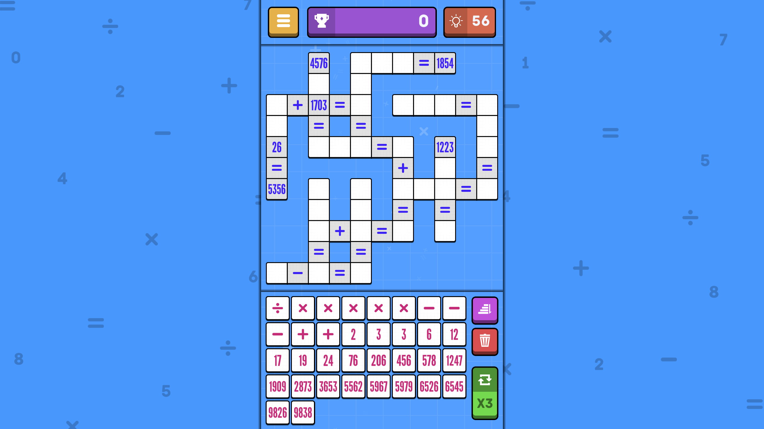 Mathematical crossword screenshot