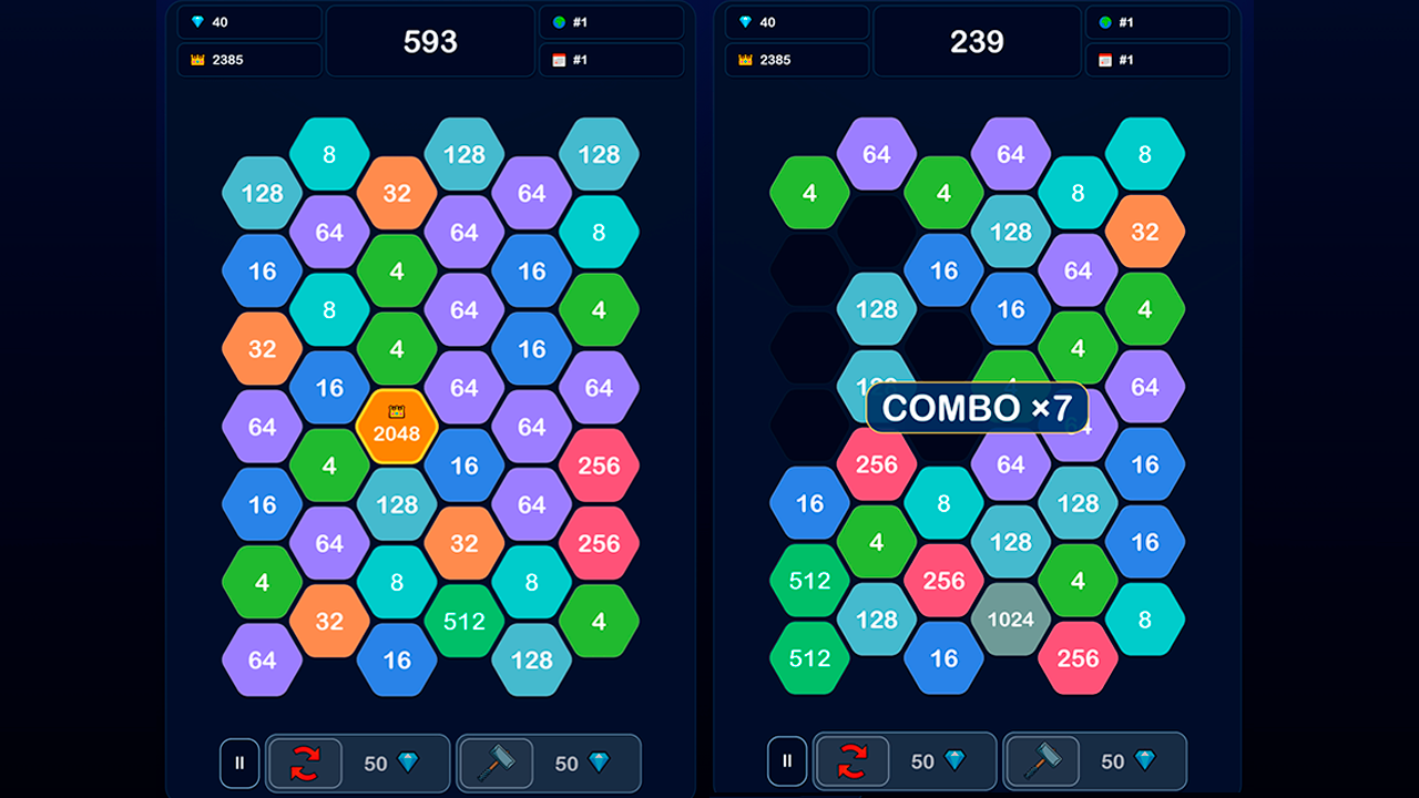 Merge 2048: Honeycomb — screenshot 1