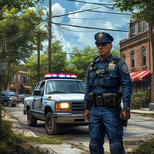Police in an open 3D city icon