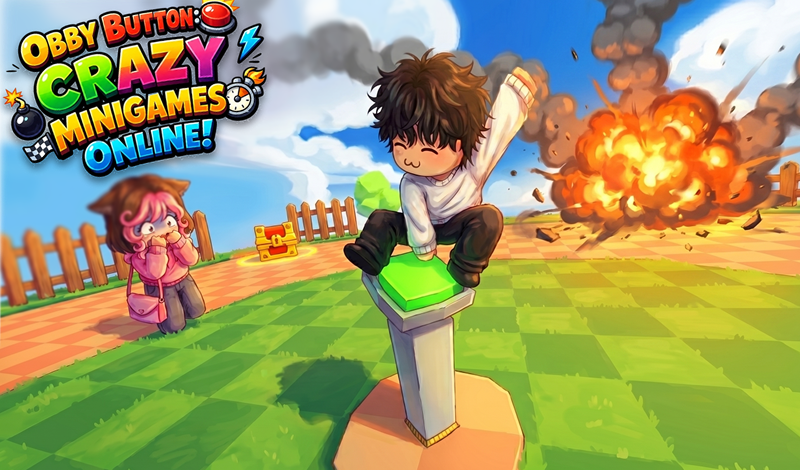 Obby button: Crazy minigames online! game cover