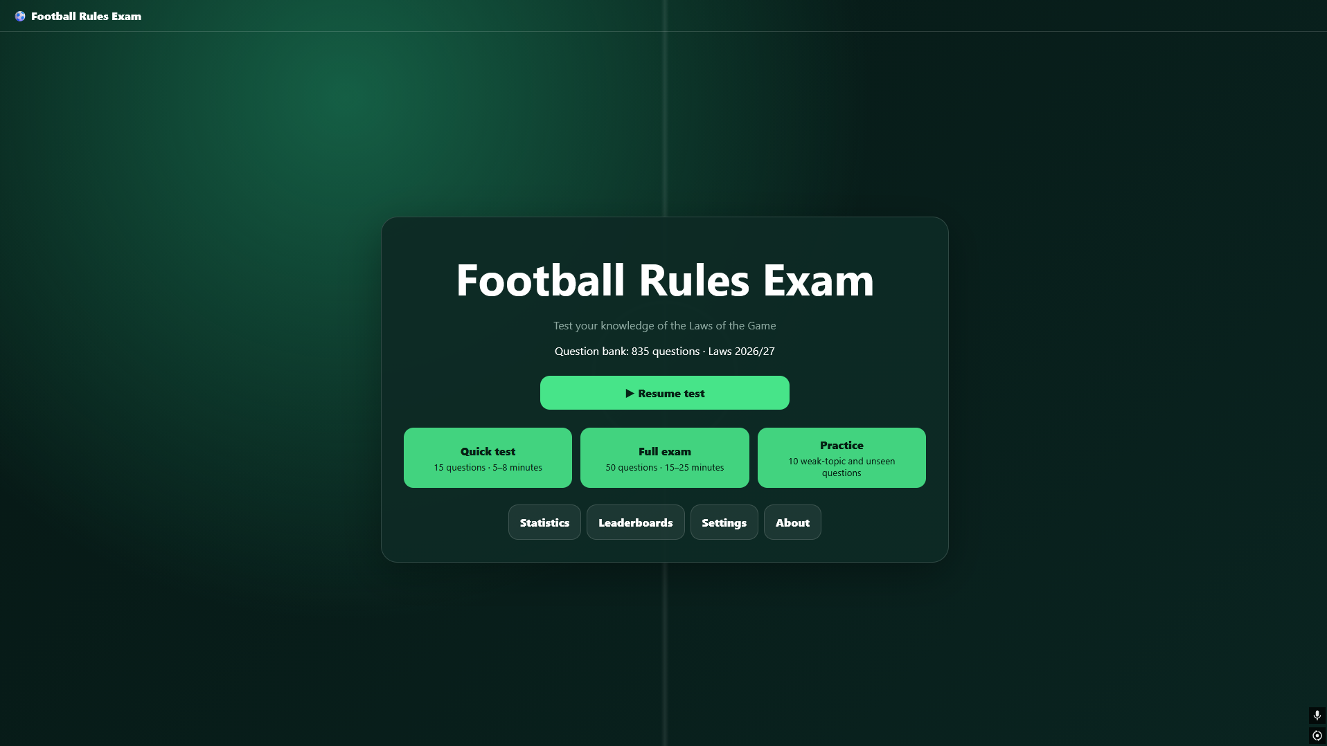 Football Rules Exam — screenshot 1