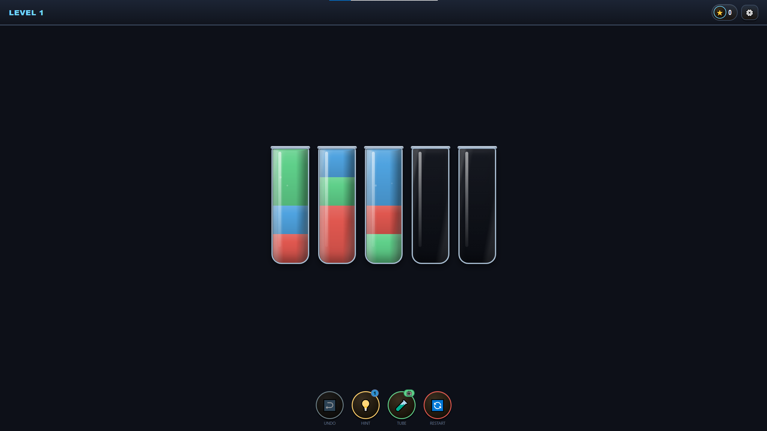 Flasks: sort the colours — screenshot 1