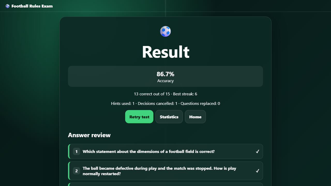 Football Rules Exam screenshot 4