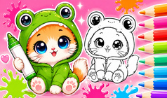 Kittens - simple coloring book with stickers