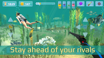 Hunter underwater spearfishing. Diving.