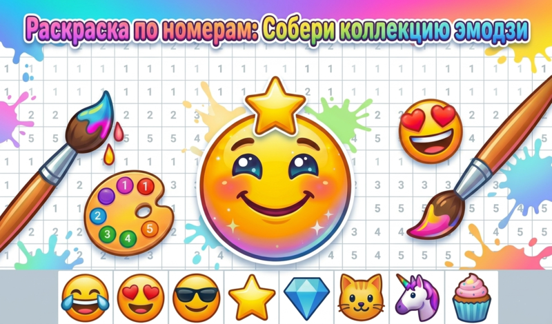 Раскраска по номерам. Собери коллекцию эмодзи. game cover