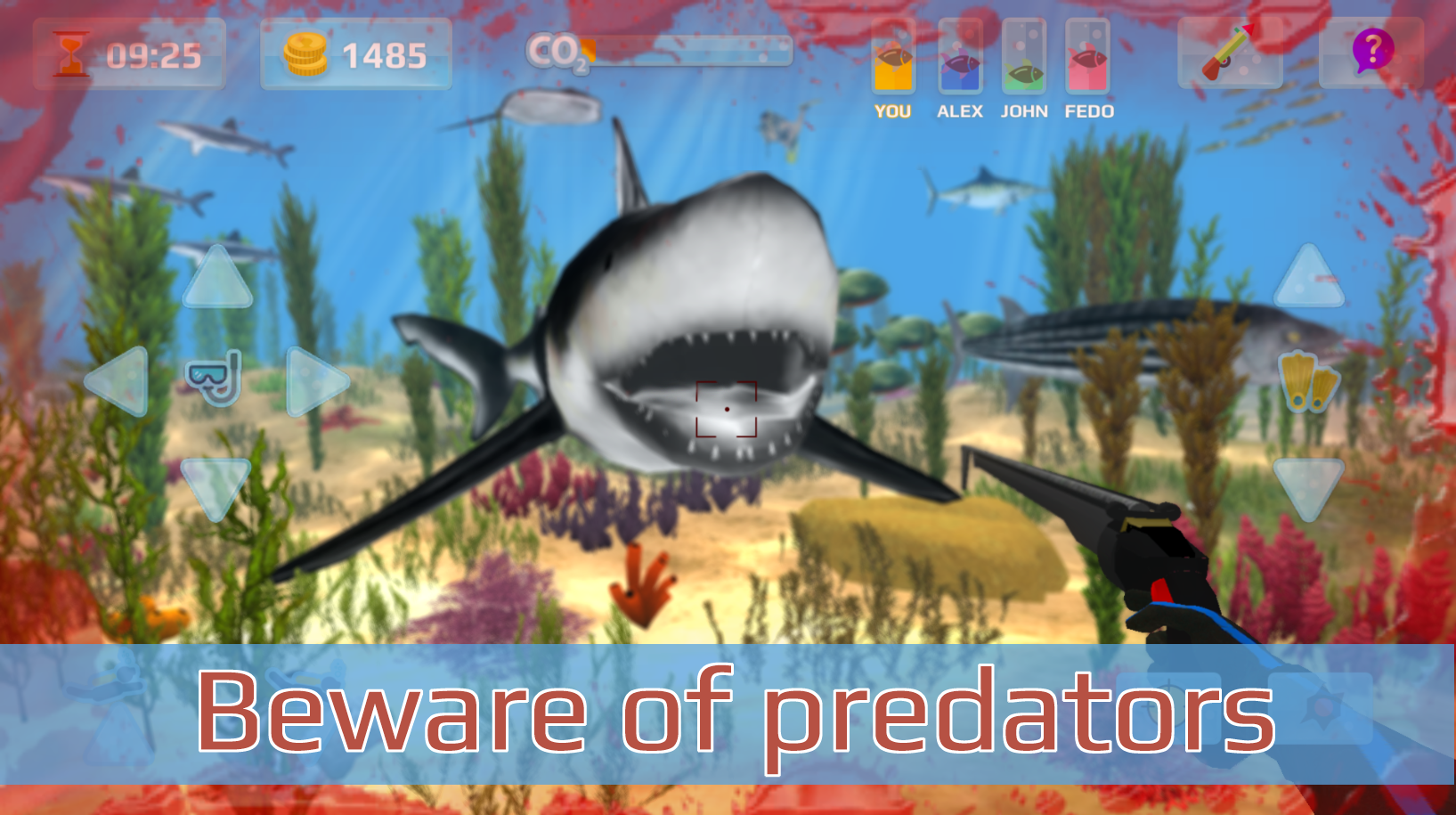 Hunter underwater spearfishing. Diving. screenshot
