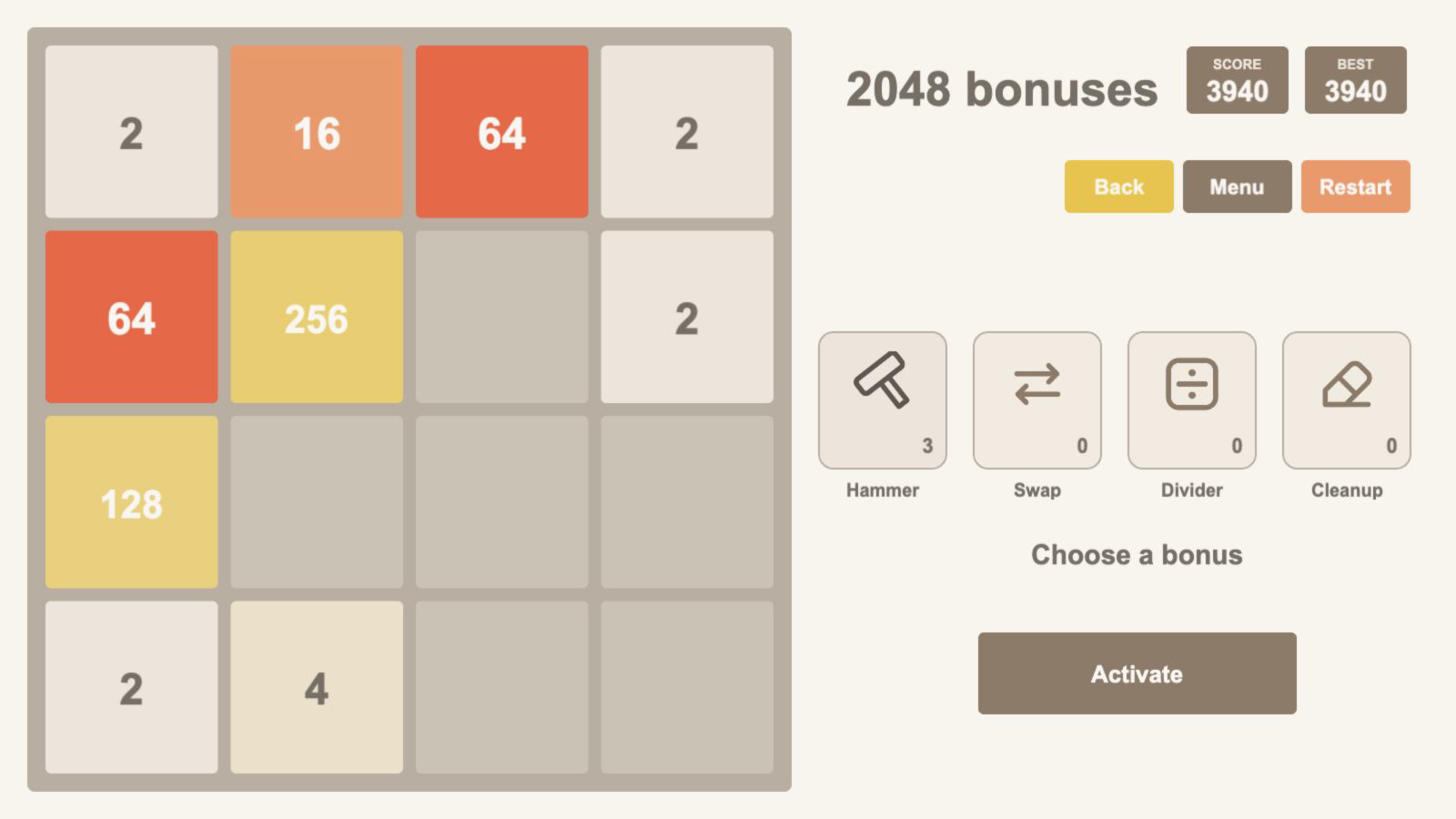 2048 bonuses — screenshot 1