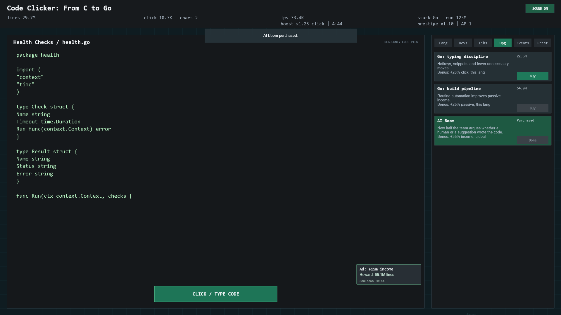 Code Clicker: From C to Go — screenshot 1