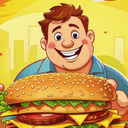 The fat man and the burgers