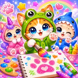 Kittens - simple coloring book with stickers