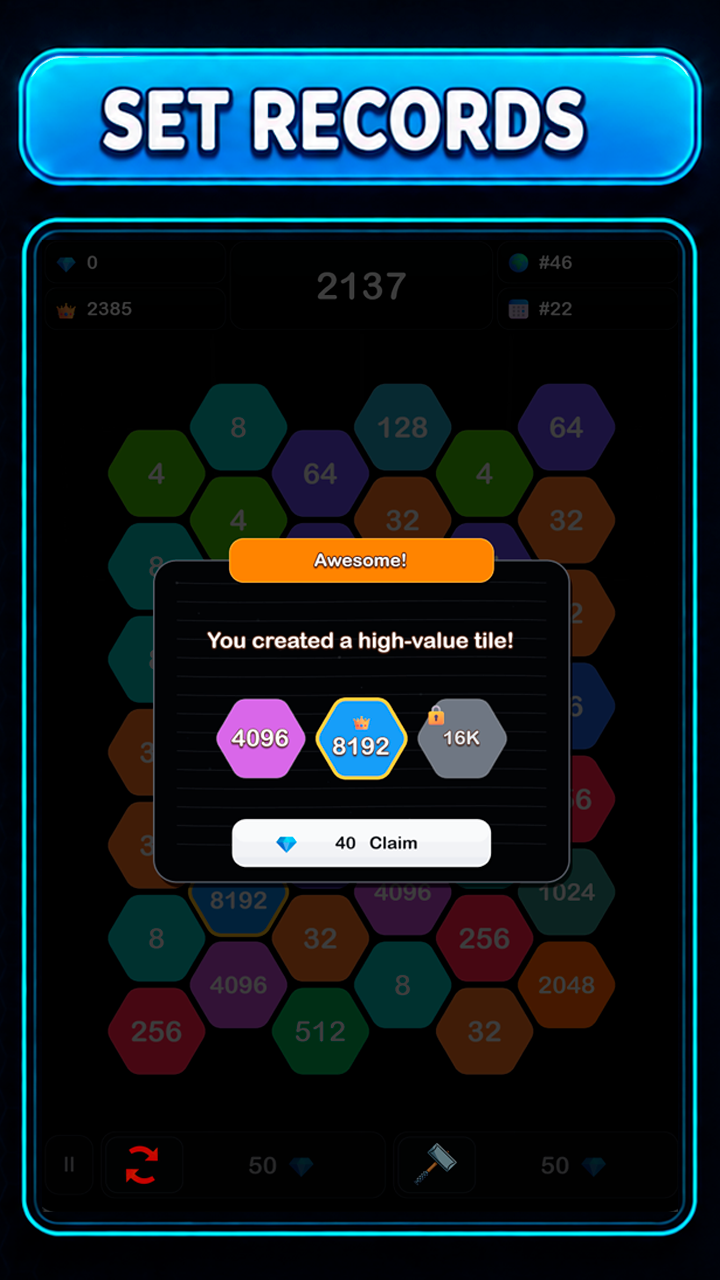 Merge 2048: Honeycomb screenshot 5