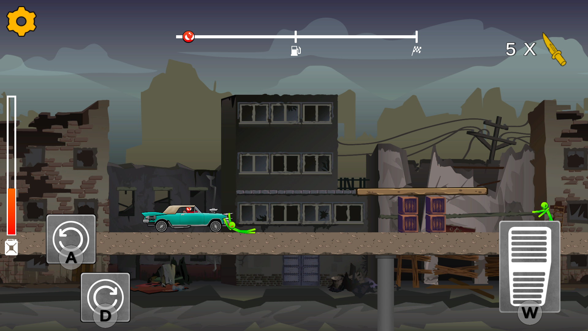 Stick vs Zombie, but in a car screenshot