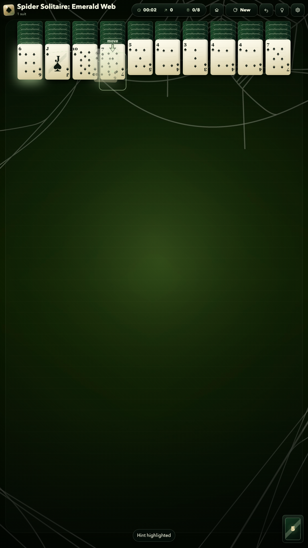 Spider Solitaire: Emerald Web screenshot 3