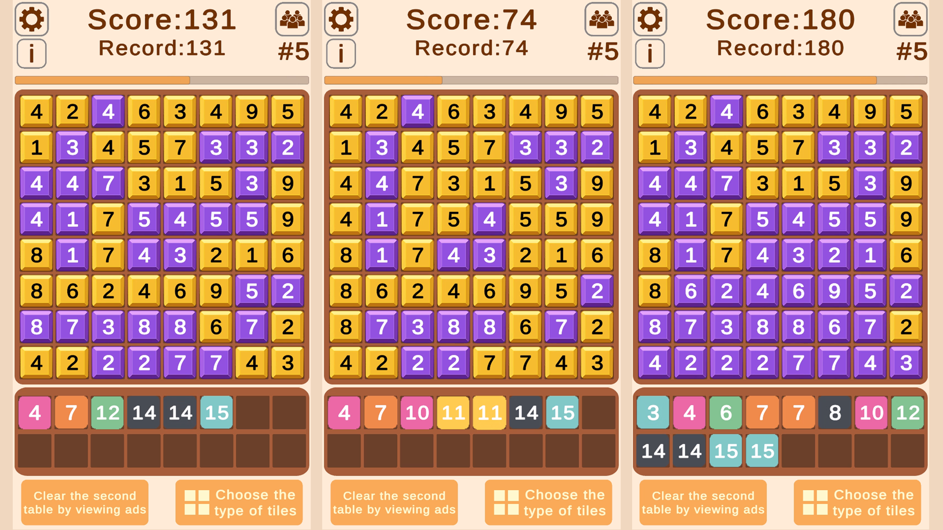 Numbers: matching combinations in a row — screenshot 2
