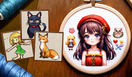 Pixels: Coloring-embroidery by numbers