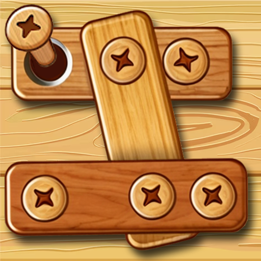 Wooden bolts and nuts icon