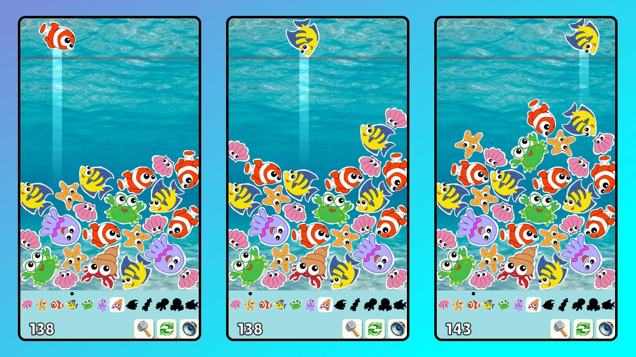 Connect the fish. Sea merge 2048 screenshot
