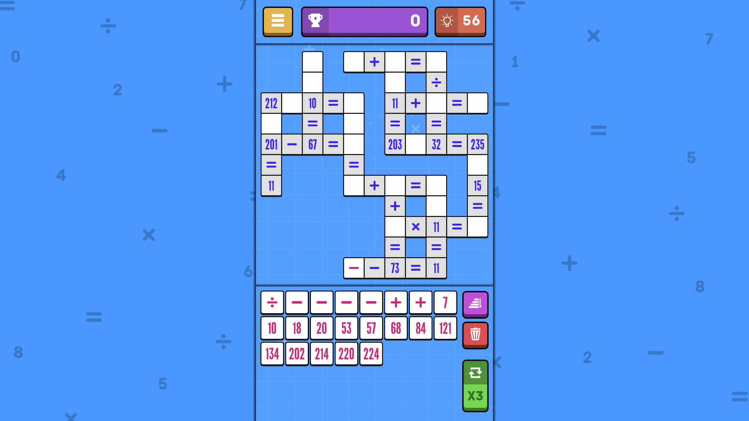 Mathematical crossword screenshot