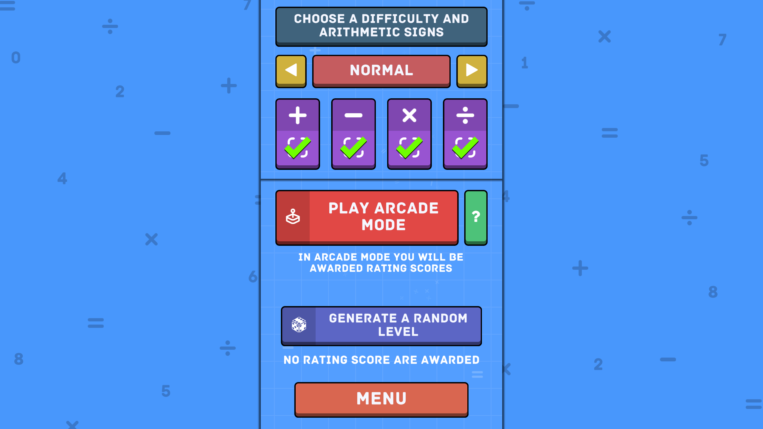 Mathematical crossword screenshot