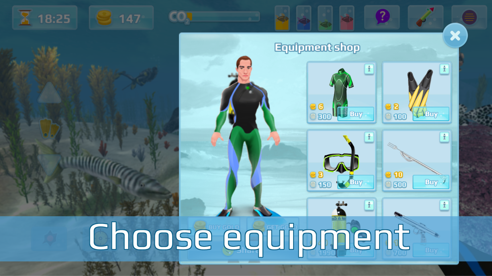 Hunter underwater spearfishing. Diving. screenshot