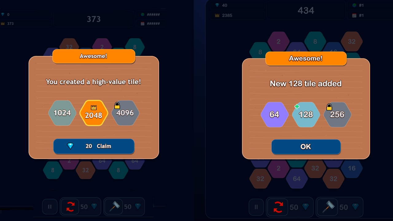 Merge 2048: Honeycomb — screenshot 2